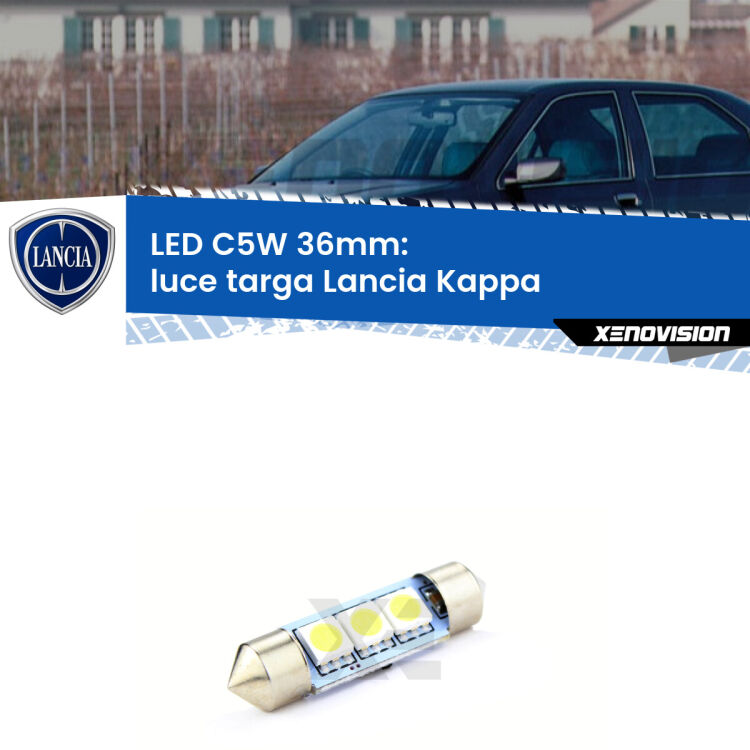 LED Luce Targa Lancia Kappa  1994 - 2001. Una lampadina led innesto C5W 36mm canbus estremamente longeva.