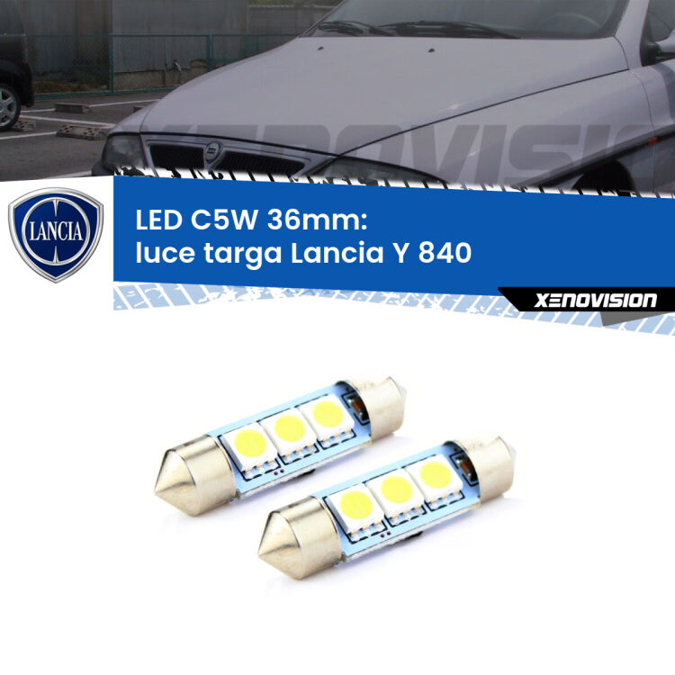 <strong>Luce Targa LED per Lancia Y</strong> 840 1995 - 2003. Coppia lampade <strong>C5W</strong> 36mm estremamente longeve.