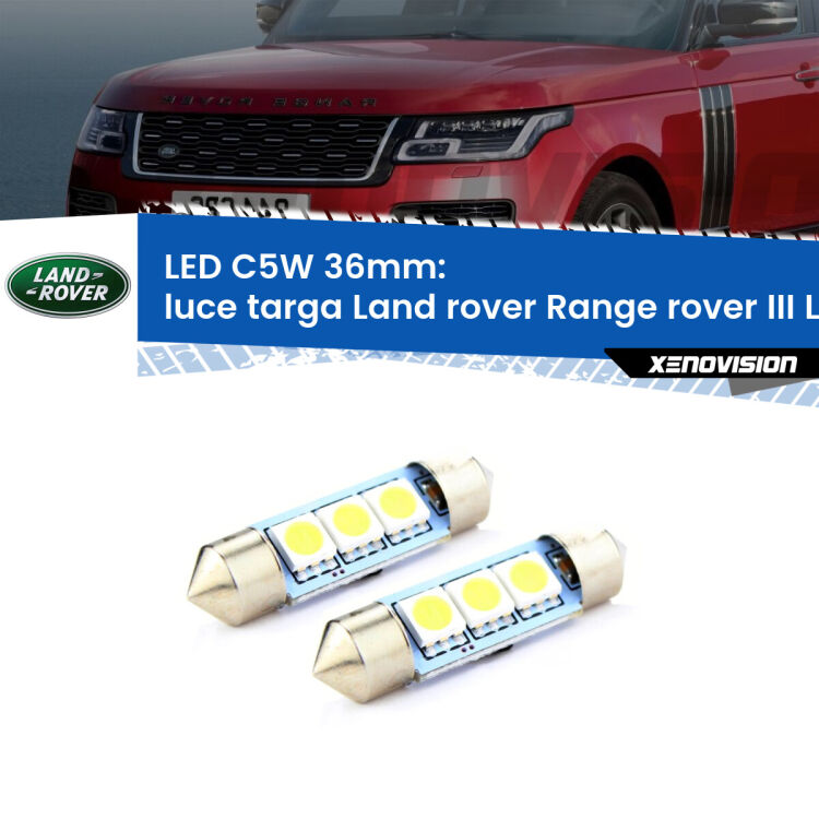 <strong>Luce Targa LED per Land rover Range rover III</strong> L322 2002 - 2012. Coppia lampade <strong>C5W</strong> 36mm estremamente longeve.