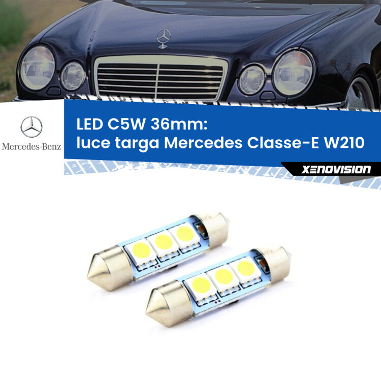 <strong>Luce Targa LED per Mercedes Classe-E</strong> W210 1995 - 2002. Coppia lampade <strong>C5W</strong> 36mm estremamente longeve.