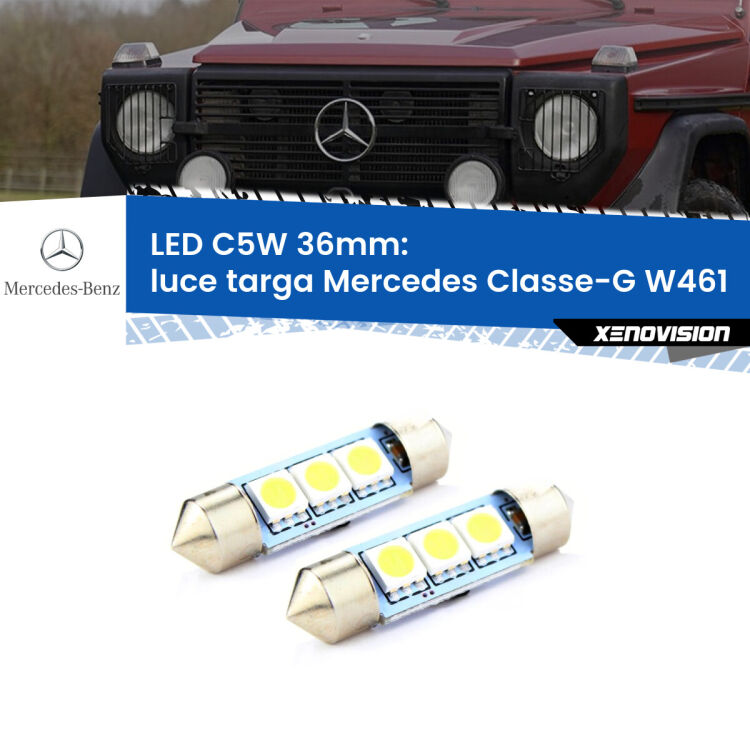 <strong>Luce Targa LED per Mercedes Classe-G</strong> W461 1990 - 2000. Coppia lampade <strong>C5W</strong> 36mm estremamente longeve.