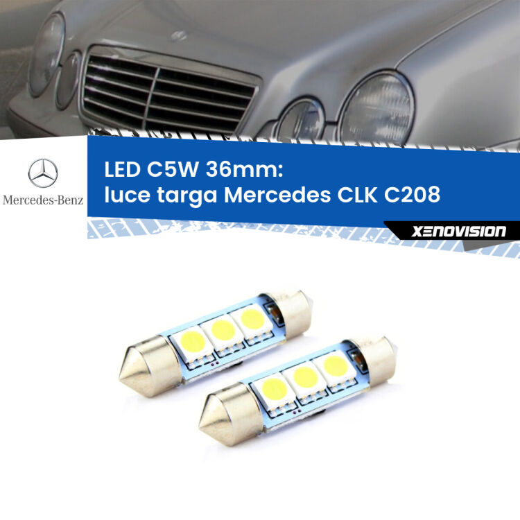 <strong>Luce Targa LED per Mercedes CLK</strong> C208 1997 - 2002. Coppia lampade <strong>C5W</strong> 36mm estremamente longeve.