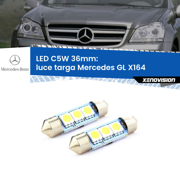 <strong>Luce Targa LED per Mercedes GL</strong> X164 2006 - 2012. Coppia lampade <strong>C5W</strong> 36mm estremamente longeve.