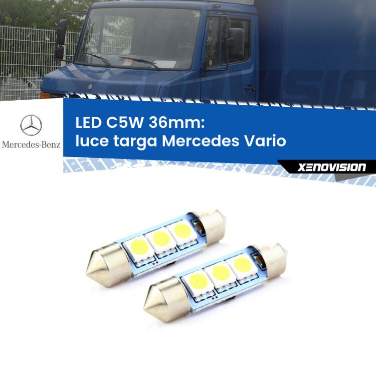 <strong>Luce Targa LED per Mercedes Vario</strong>  prima serie. Coppia lampade <strong>C5W</strong> 36mm estremamente longeve.