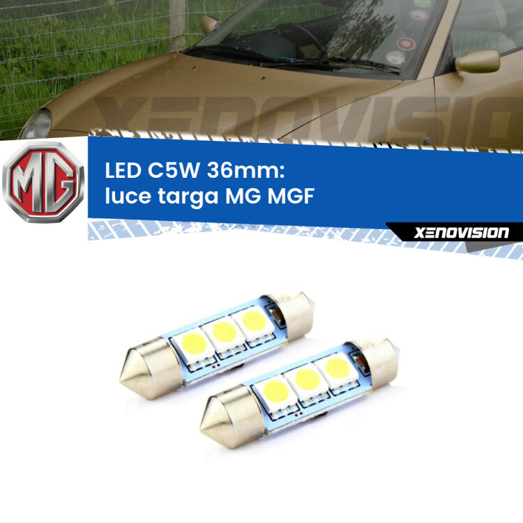 <strong>Luce Targa LED per MG MGF</strong>  1995 - 2002. Coppia lampade <strong>C5W</strong> 36mm estremamente longeve.