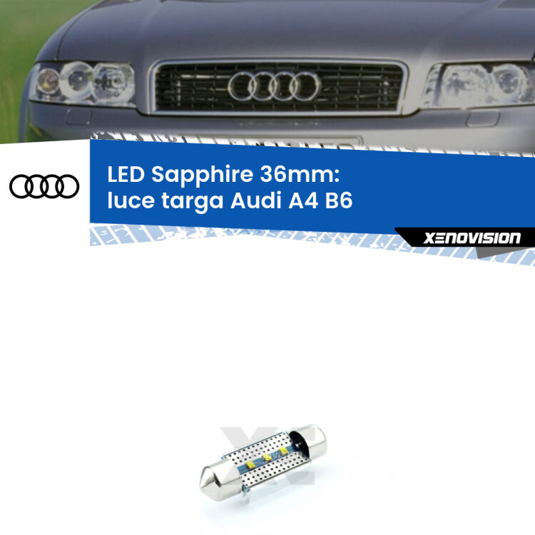 <strong>LED luce targa 36mm per Audi A4</strong> B6 2000 - 2004. Lampadina <strong>c5W</strong> modello Sapphire Xenovision con chip led Philips.