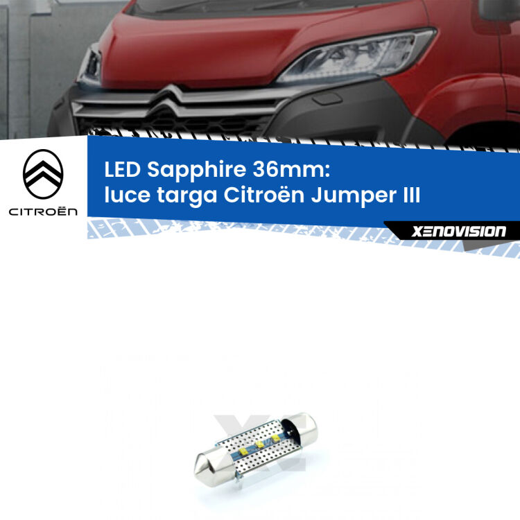 <strong>LED luce targa 36mm per Citroën Jumper</strong> III in poi. Lampadina <strong>c5W</strong> modello Sapphire Xenovision con chip led Philips.