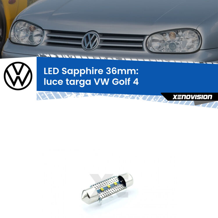 <strong>LED luce targa 36mm per VW Golf 4</strong>  1997 - 2005. Lampadina <strong>c5W</strong> modello Sapphire Xenovision con chip led Philips.