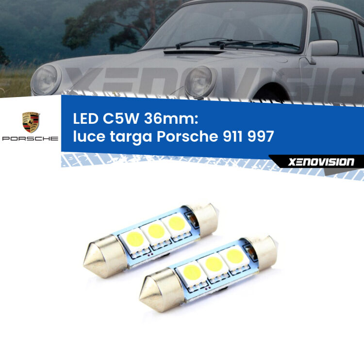 <strong>Luce Targa LED per Porsche 911</strong> 997 2004 - 2012. Coppia lampade <strong>C5W</strong> 36mm estremamente longeve.