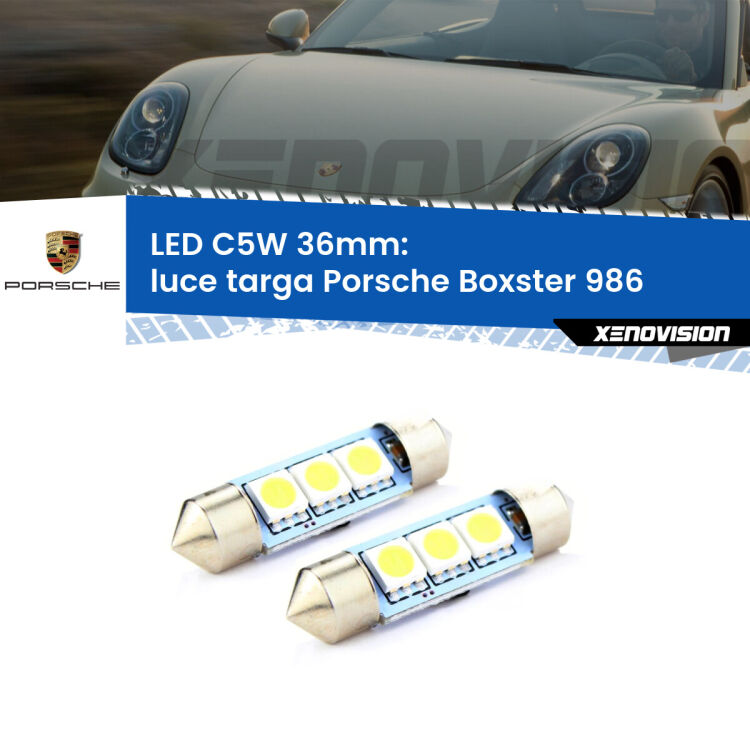 <strong>Luce Targa LED per Porsche Boxster</strong> 986 1996 - 2004. Coppia lampade <strong>C5W</strong> 36mm estremamente longeve.