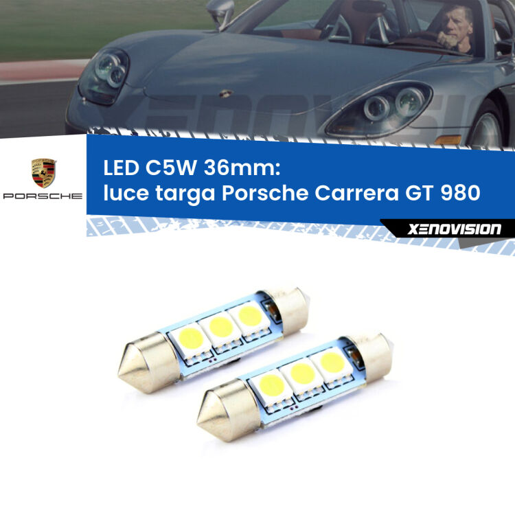 <strong>Luce Targa LED per Porsche Carrera GT</strong> 980 2003 - 2006. Coppia lampade <strong>C5W</strong> 36mm estremamente longeve.