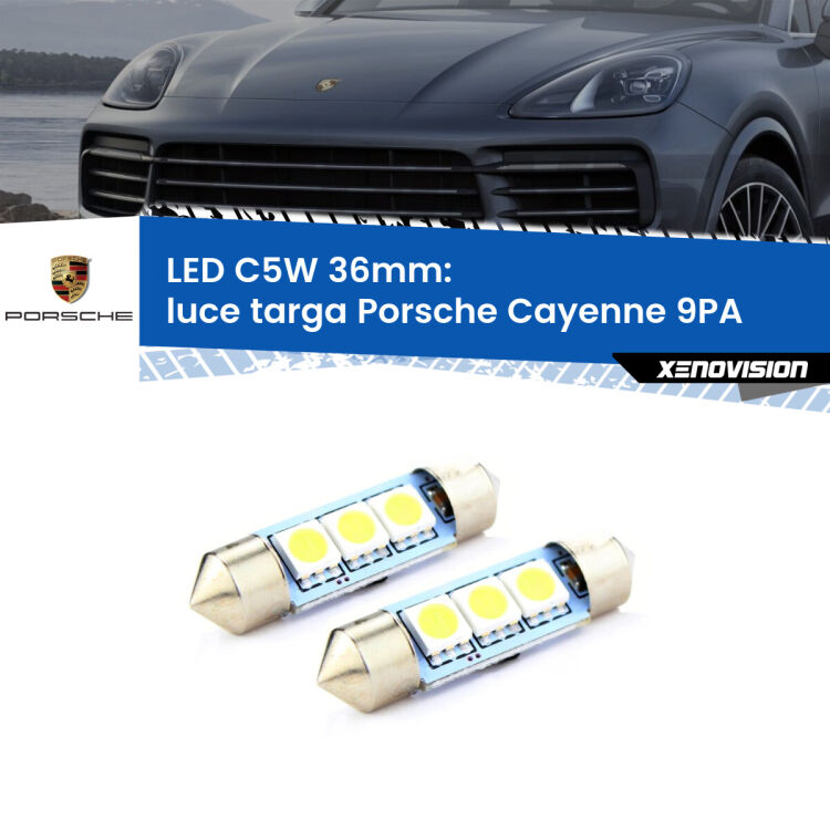 <strong>Luce Targa LED per Porsche Cayenne</strong> 9PA 2002 - 2010. Coppia lampade <strong>C5W</strong> 36mm estremamente longeve.