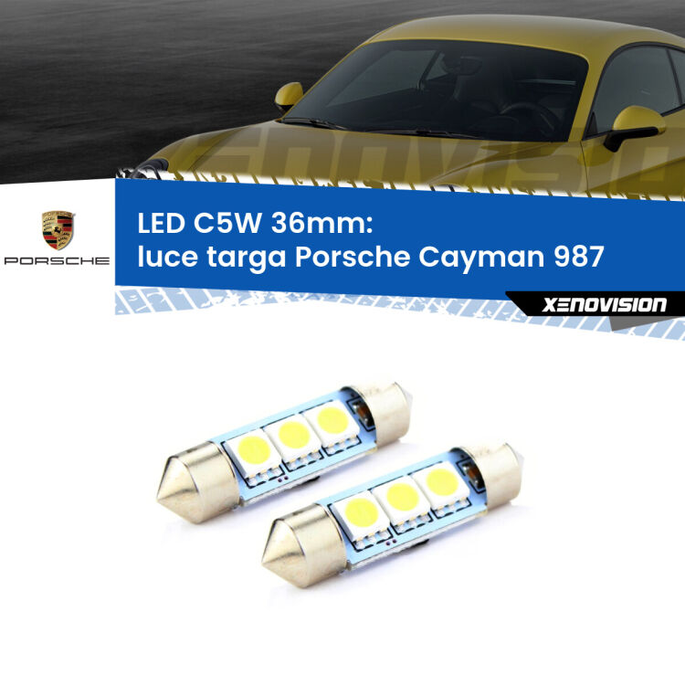 <strong>Luce Targa LED per Porsche Cayman</strong> 987 2005 - 2013. Coppia lampade <strong>C5W</strong> 36mm estremamente longeve.