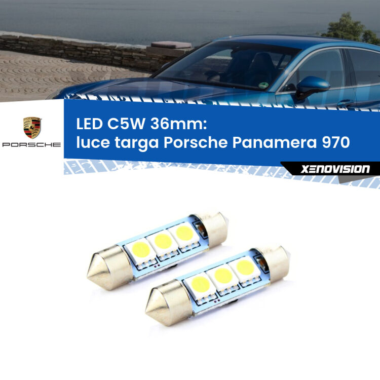 <strong>Luce Targa LED per Porsche Panamera</strong> 970 2009 - 2016. Coppia lampade <strong>C5W</strong> 36mm estremamente longeve.