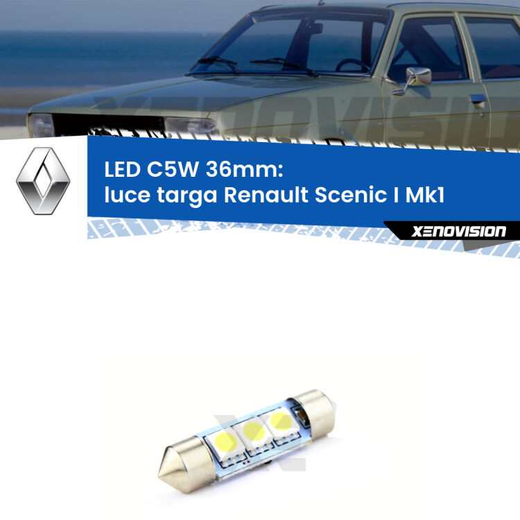 LED Luce Targa Renault Scenic I Mk1 1996 - 2005. Una lampadina led innesto C5W 36mm canbus estremamente longeva.