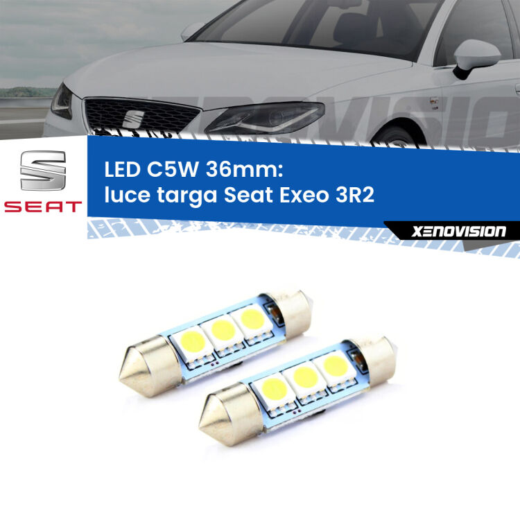 <strong>Luce Targa LED per Seat Exeo</strong> 3R2 2008 - 2013. Coppia lampade <strong>C5W</strong> 36mm estremamente longeve.