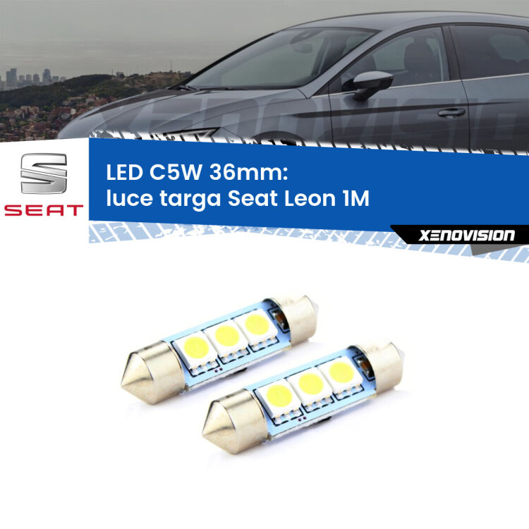 <strong>Luce Targa LED per Seat Leon</strong> 1M 1999 - 2006. Coppia lampade <strong>C5W</strong> 36mm estremamente longeve.