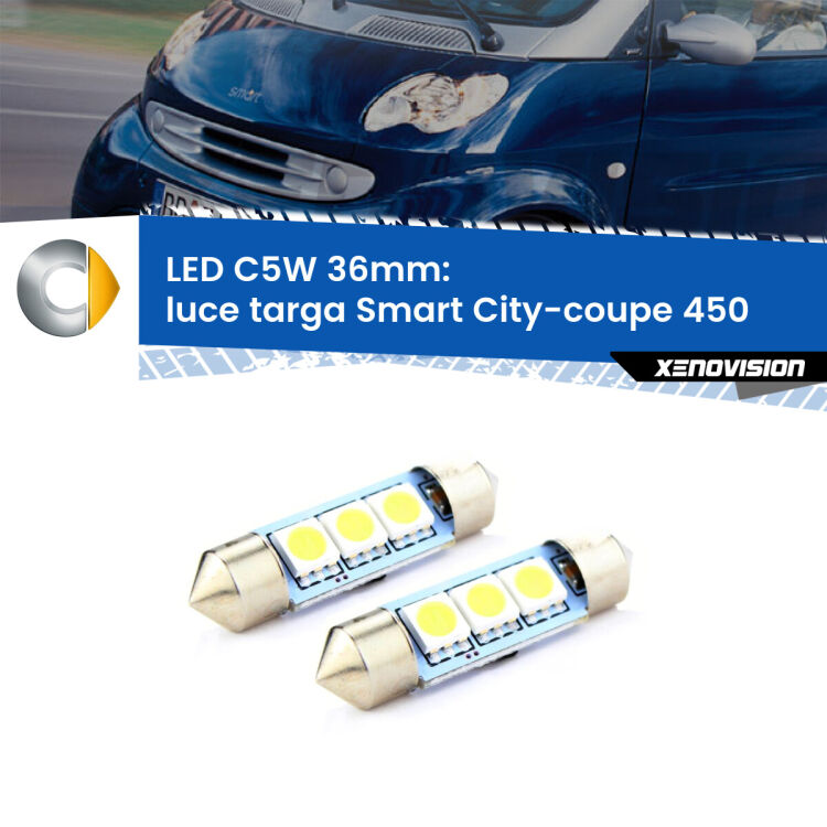 <strong>Luce Targa LED per Smart City-coupe</strong> 450 1998 - 2004. Coppia lampade <strong>C5W</strong> 36mm estremamente longeve.