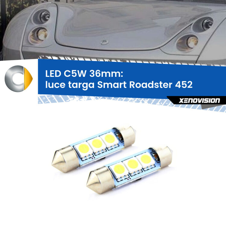 <strong>Luce Targa LED per Smart Roadster</strong> 452 2003 - 2005. Coppia lampade <strong>C5W</strong> 36mm estremamente longeve.