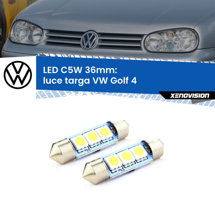 <strong>Luce Targa LED per VW Golf 4</strong>  1997 - 2005. Coppia lampade <strong>C5W</strong> 36mm estremamente longeve.