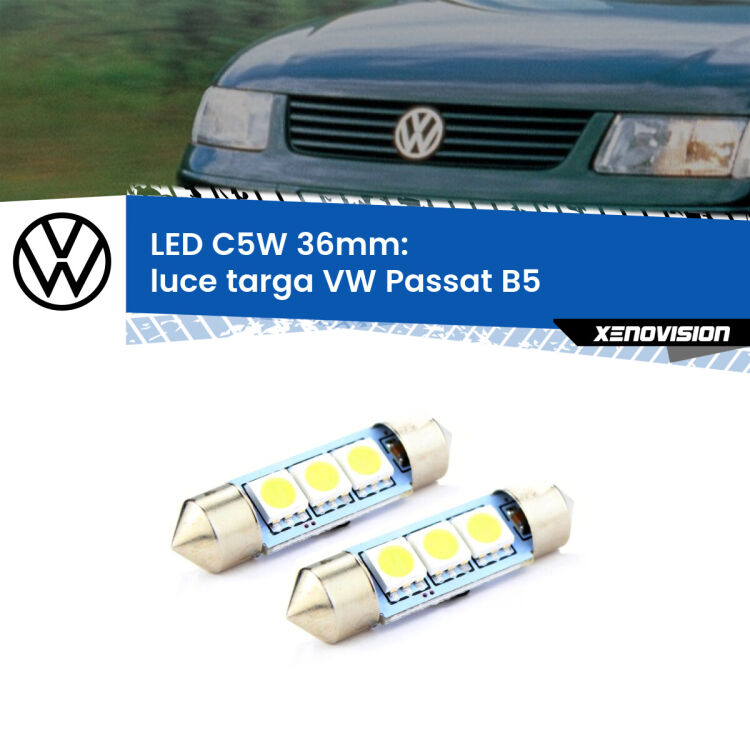 <strong>Luce Targa LED per VW Passat</strong> B5 1996 - 2000. Coppia lampade <strong>C5W</strong> 36mm estremamente longeve.