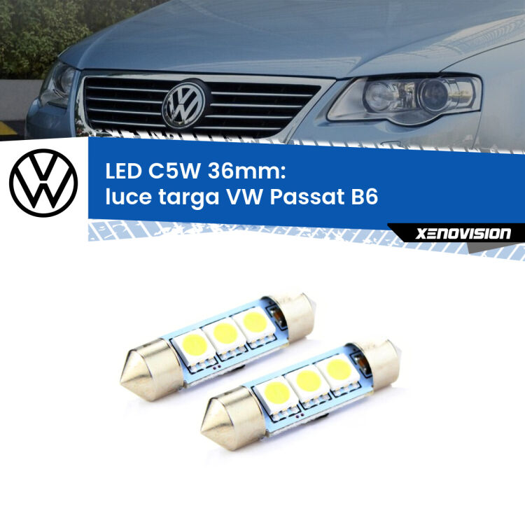 <strong>Luce Targa LED per VW Passat</strong> B6 2005 - 2010. Coppia lampade <strong>C5W</strong> 36mm estremamente longeve.