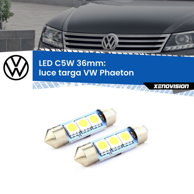 <strong>Luce Targa LED per VW Phaeton</strong>  2002 - 2016. Coppia lampade <strong>C5W</strong> 36mm estremamente longeve.