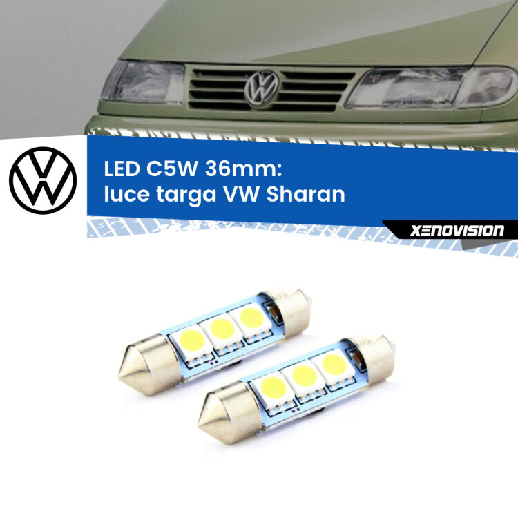 <strong>Luce Targa LED per VW Sharan</strong>  2001 - 2010. Coppia lampade <strong>C5W</strong> 36mm estremamente longeve.