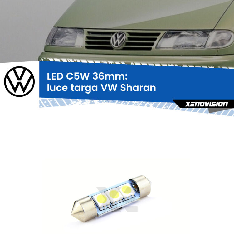 LED Luce Targa VW Sharan  2001 - 2010. Una lampadina led innesto C5W 36mm canbus estremamente longeva.