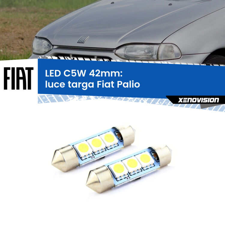 <strong>Luce Targa LED per Fiat Palio</strong>  1996 - 2003. Coppia lampade <strong>C5W</strong> 42mm estremamente longeve.