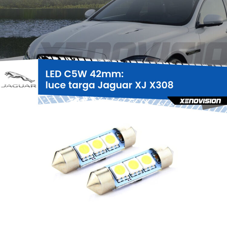 <strong>Luce Targa LED per Jaguar XJ</strong> X308 1997 - 2003. Coppia lampade <strong>C5W</strong> 42mm estremamente longeve.