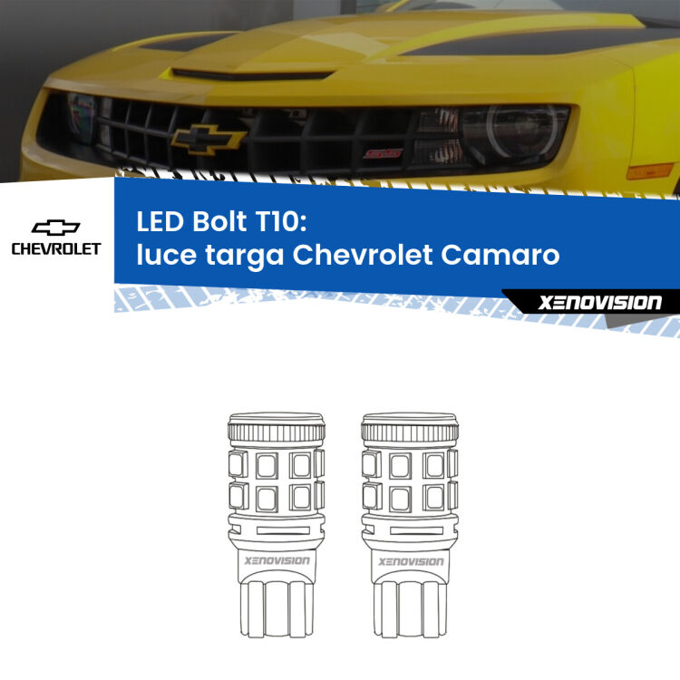 <strong>Luce Targa LED per Chevrolet Camaro</strong>  2011 - 2015. Coppia lampade <strong>T10</strong> modello Bolt canbus.