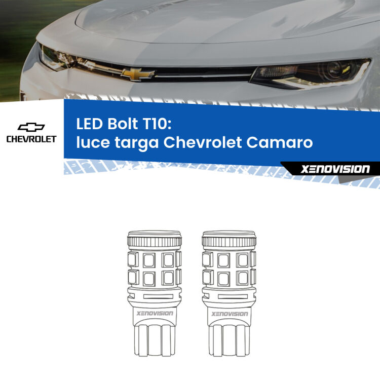 <strong>Luce Targa LED per Chevrolet Camaro</strong>  2015 in poi. Coppia lampade <strong>T10</strong> modello Bolt canbus.