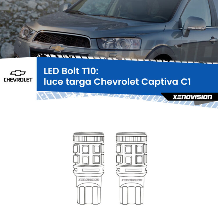 <strong>Luce Targa LED per Chevrolet Captiva</strong> C1 2006 - 2018. Coppia lampade <strong>T10</strong> modello Bolt canbus.