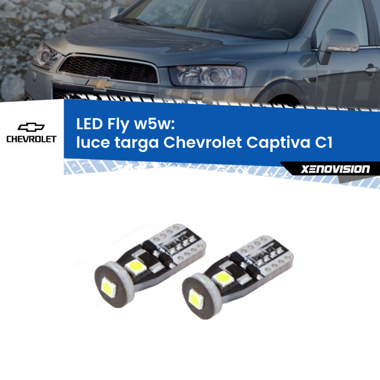 <strong>luce targa LED per Chevrolet Captiva</strong> C1 2006 - 2018. Coppia lampadine <strong>w5w</strong> Canbus compatte modello Fly Xenovision.