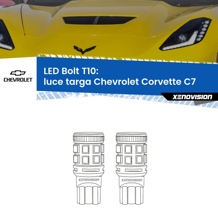 <strong>Luce Targa LED per Chevrolet Corvette</strong> C7 2013 - 2019. Coppia lampade <strong>T10</strong> modello Bolt canbus.