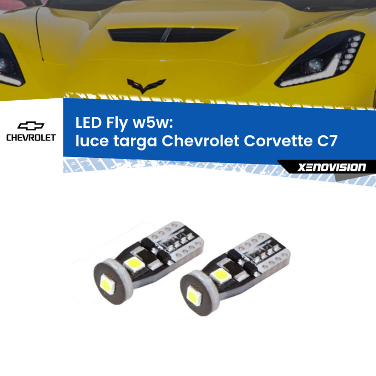 <strong>luce targa LED per Chevrolet Corvette</strong> C7 2013 - 2019. Coppia lampadine <strong>w5w</strong> Canbus compatte modello Fly Xenovision.