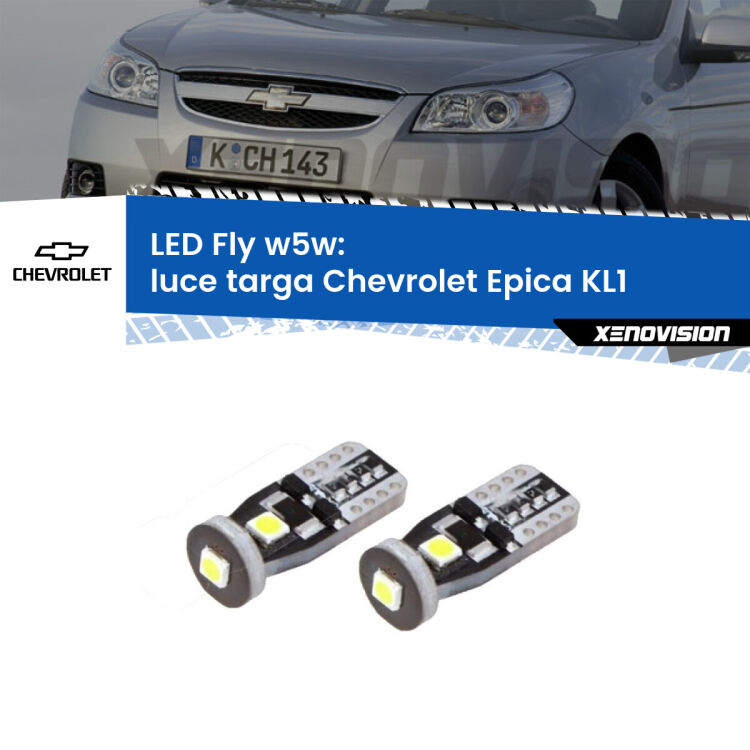 <strong>luce targa LED per Chevrolet Epica</strong> KL1 2005 - 2011. Coppia lampadine <strong>w5w</strong> Canbus compatte modello Fly Xenovision.