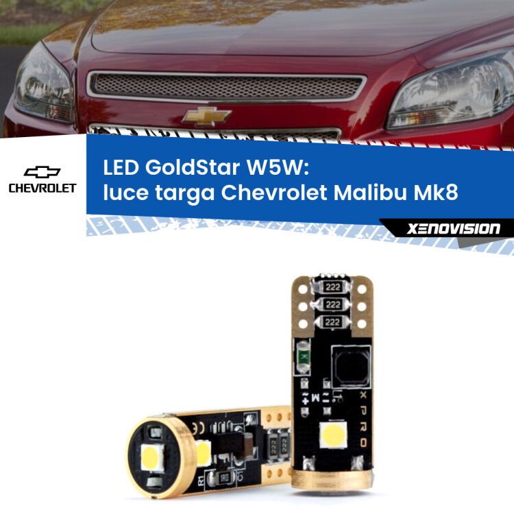 <strong>Luce Targa LED Chevrolet Malibu</strong> Mk8 2012 - 2015: ottima luminosità a 360 gradi. Si inseriscono ovunque. Canbus, Top Quality.