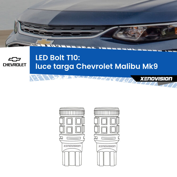 <strong>Luce Targa LED per Chevrolet Malibu</strong> Mk9 2016 in poi. Coppia lampade <strong>T10</strong> modello Bolt canbus.