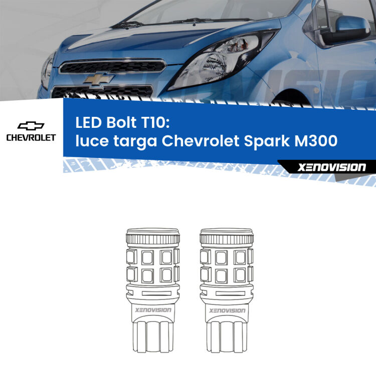 <strong>Luce Targa LED per Chevrolet Spark</strong> M300 2009 - 2016. Coppia lampade <strong>T10</strong> modello Bolt canbus.