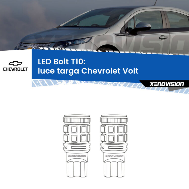 <strong>Luce Targa LED per Chevrolet Volt</strong>  2011 - 2019. Coppia lampade <strong>T10</strong> modello Bolt canbus.