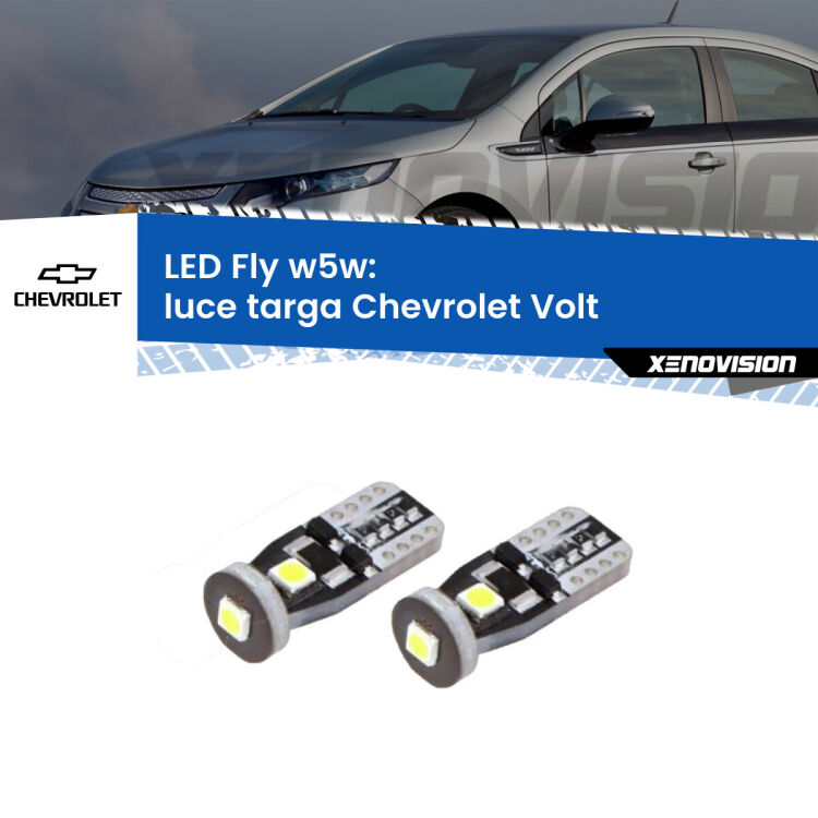 <strong>luce targa LED per Chevrolet Volt</strong>  2011 - 2019. Coppia lampadine <strong>w5w</strong> Canbus compatte modello Fly Xenovision.