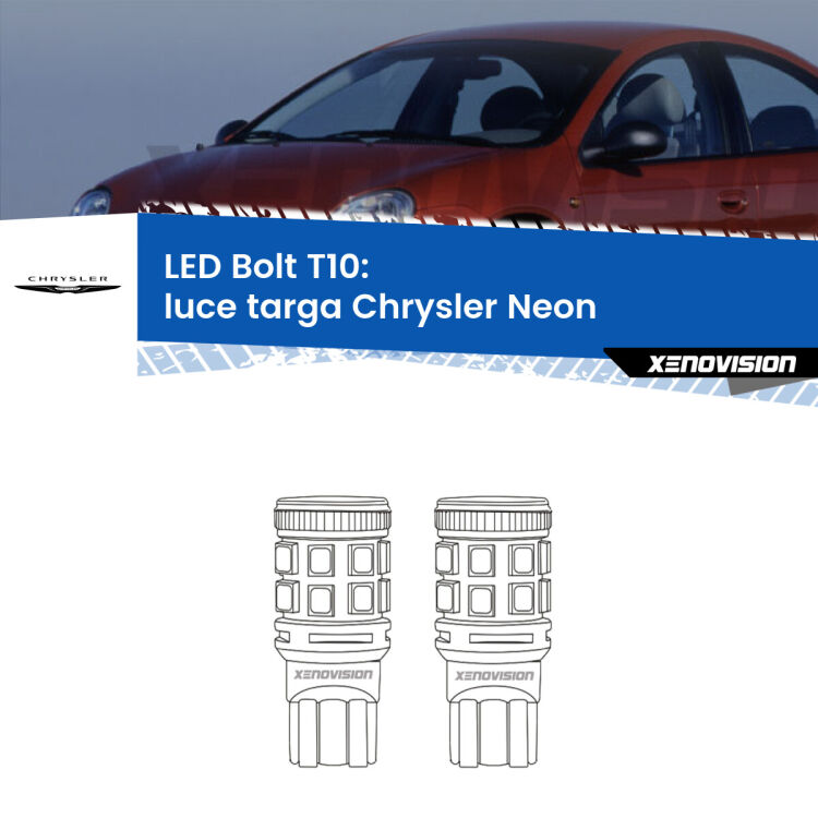 <strong>Luce Targa LED per Chrysler Neon</strong>  1994 - 1999. Coppia lampade <strong>T10</strong> modello Bolt canbus.