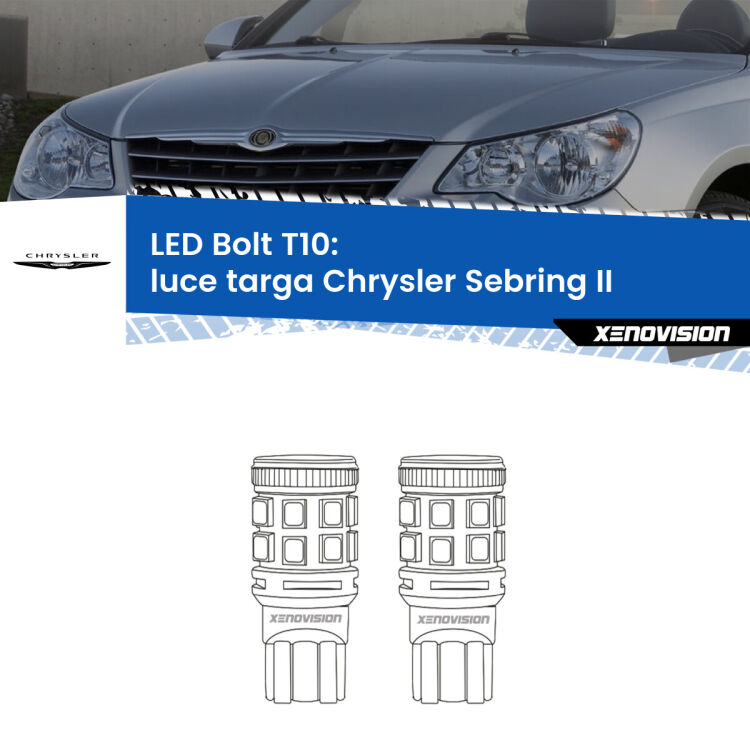 <strong>Luce Targa LED per Chrysler Sebring</strong> II 2007 - 2010. Coppia lampade <strong>T10</strong> modello Bolt canbus.