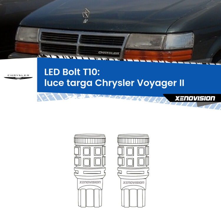 <strong>Luce Targa LED per Chrysler Voyager II</strong>  1990 - 1995. Coppia lampade <strong>T10</strong> modello Bolt canbus.