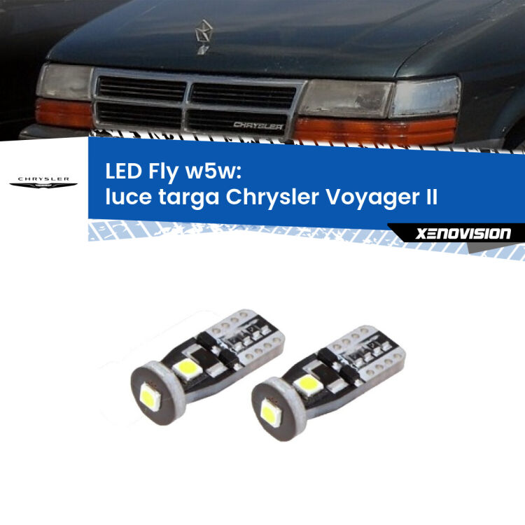 <strong>luce targa LED per Chrysler Voyager II</strong>  1990 - 1995. Coppia lampadine <strong>w5w</strong> Canbus compatte modello Fly Xenovision.