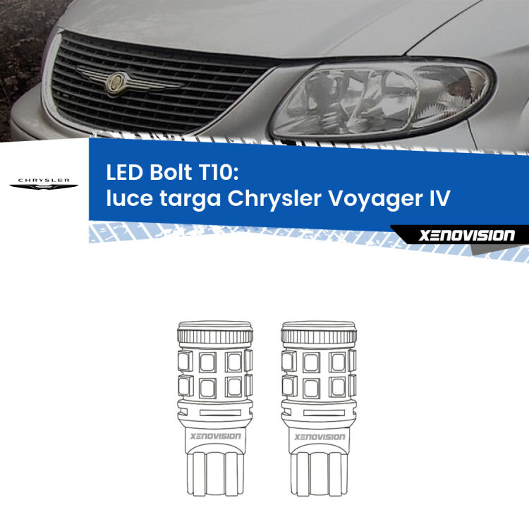 <strong>Luce Targa LED per Chrysler Voyager IV</strong>  2000 - 2007. Coppia lampade <strong>T10</strong> modello Bolt canbus.