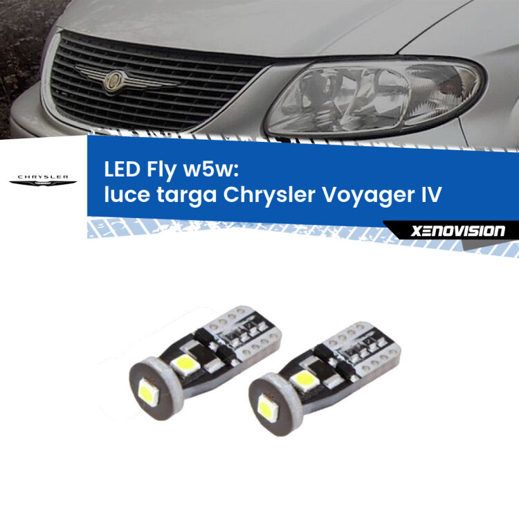 <strong>luce targa LED per Chrysler Voyager IV</strong>  2000 - 2007. Coppia lampadine <strong>w5w</strong> Canbus compatte modello Fly Xenovision.