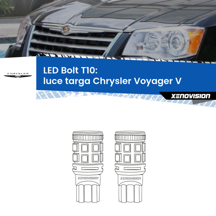 <strong>Luce Targa LED per Chrysler Voyager V</strong>  2007 - 2016. Coppia lampade <strong>T10</strong> modello Bolt canbus.